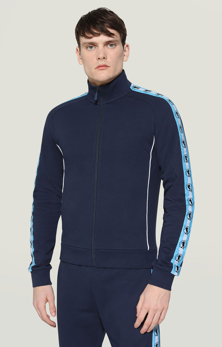 Men's sweatshirt with contrast bands, BLUE Men's sweatshirt with contrast bands, BLUE, hi-res-1