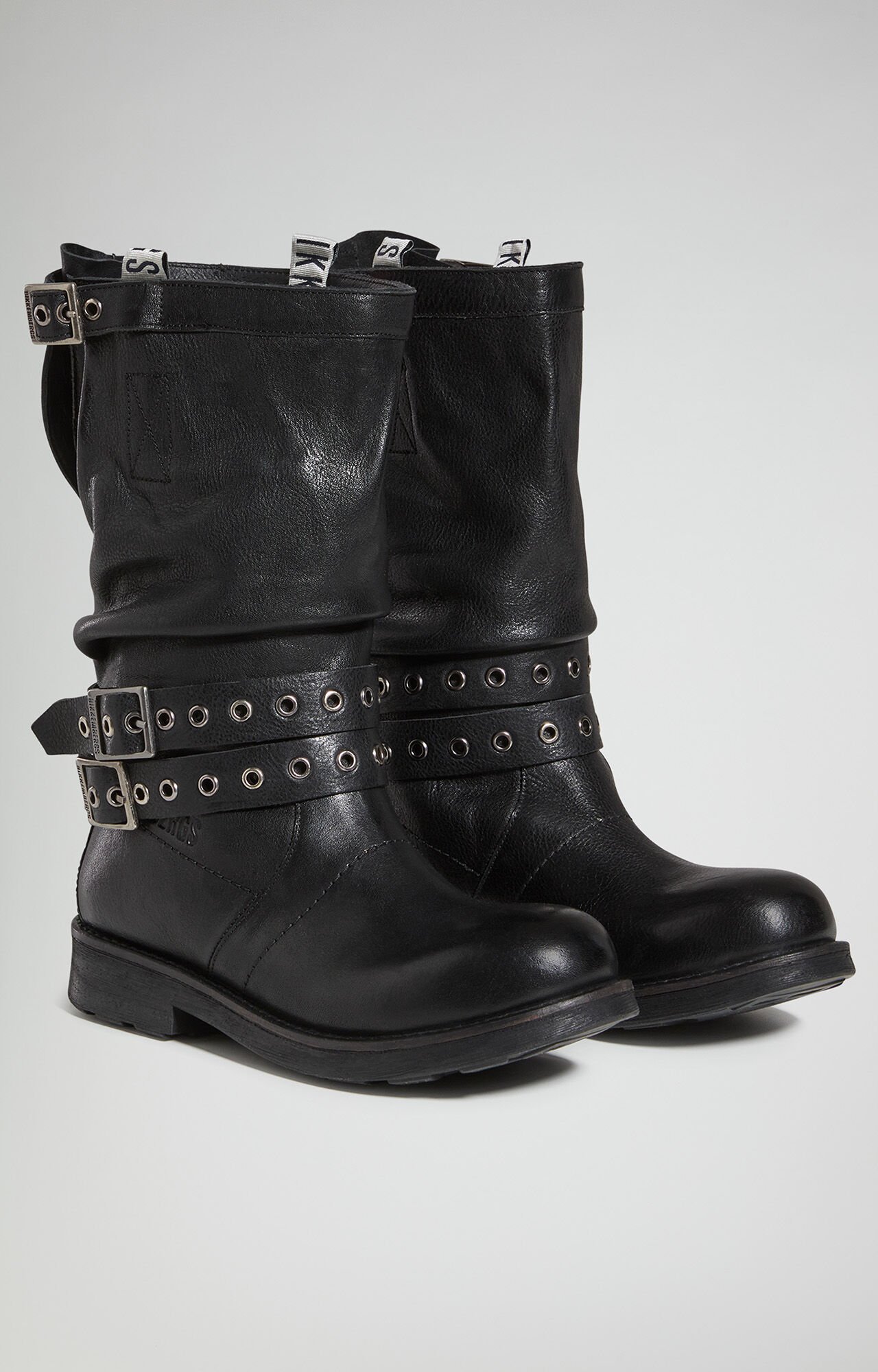 希少DIRK BIKKEMBERGS ブラックミュール＆ブーツ2way35.5 Dirk Bikkembergs black boots with flap and laces through the