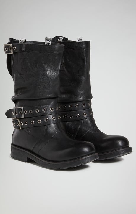 Women’s lined Vintage biker boots , BLACK Women’s lined Vintage biker boots , BLACK, hi-res-1