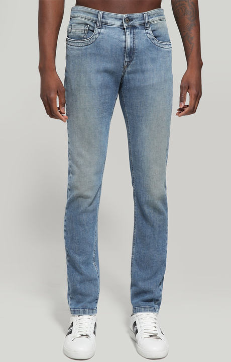 Jeans uomo in lino/cotone slim fit, BLUE DENIM, hi-res-1