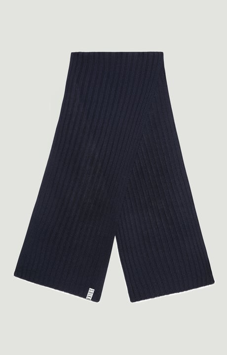 Ribbed scarf with tape 40x180 cm, NAVY Ribbed scarf with tape 40x180 cm, NAVY, hi-res-1