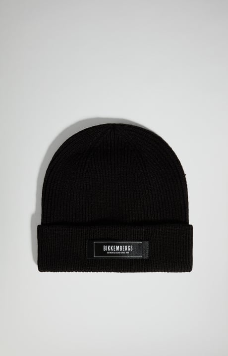 Men's winter hat with label, BLACK Men's winter hat with label, BLACK, hi-res-1