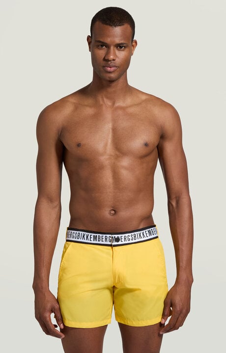bikkembergs Men's Yellow swim shorts with tape