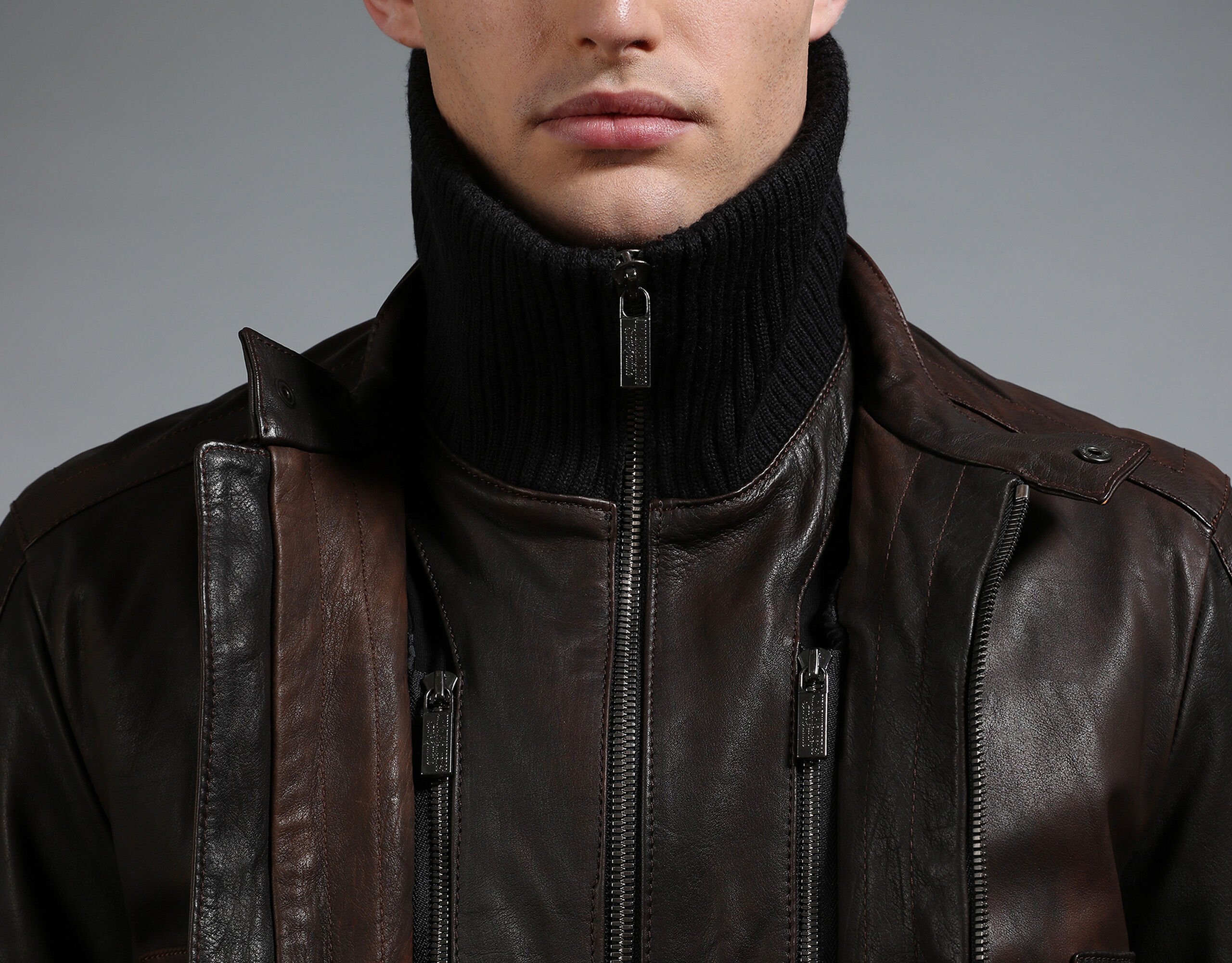 Brown Men's leather bomber jacket | Bikkembergs