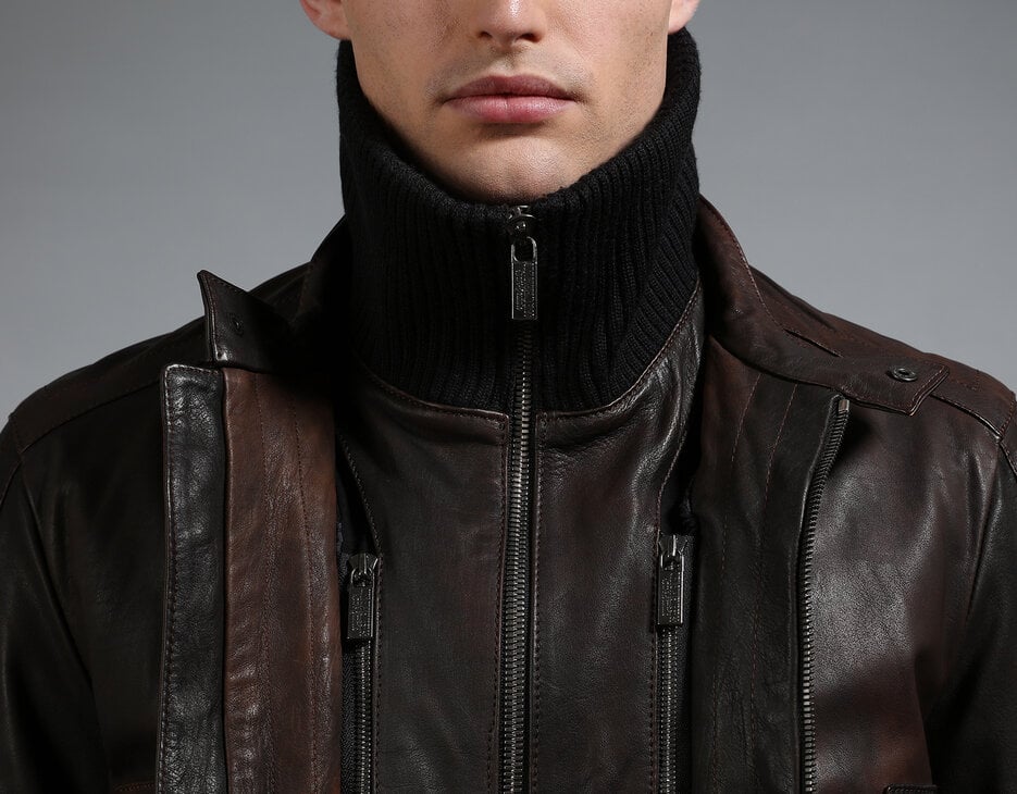 Men's leather bomber jacket, BROWN/BLACK Men's leather bomber jacket, BROWN/BLACK, hi-res-1