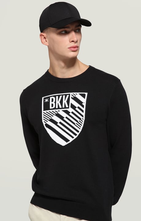 Men's sweater with intarsia, BLACK, hi-res-1