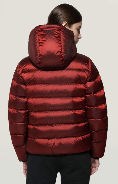 Women's puffer jacket with stripes, MERLOT/BLACK Women's puffer jacket with stripes, MERLOT/BLACK, hi-res-1