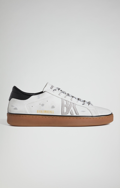 Men's Recoba M distressed leather sneakers, WHITE/BLACK, hi-res-1