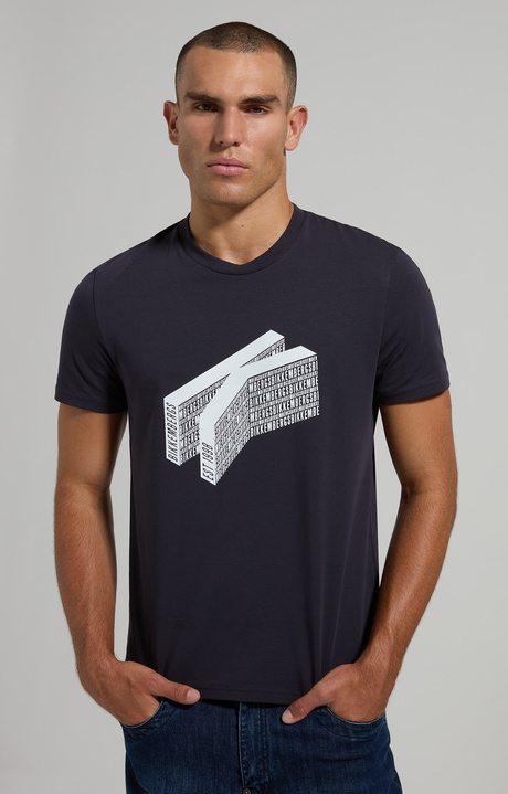 Men's slim fit print T-shirt, BLUE GRAPHITE, hi-res-1