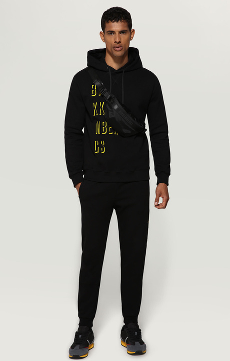 Men's diagonal fleece sweatpants, BLACK, hi-res-1