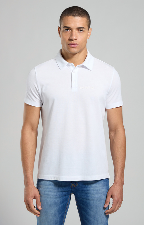 Piquet cotton men's polo shirt, WHITE, hi-res-1