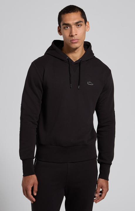 Men's black cotton hoodie, BLACK, hi-res-1