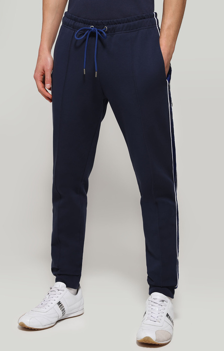 Men's sweatpants in diagonal fleece, BLUE, hi-res-1