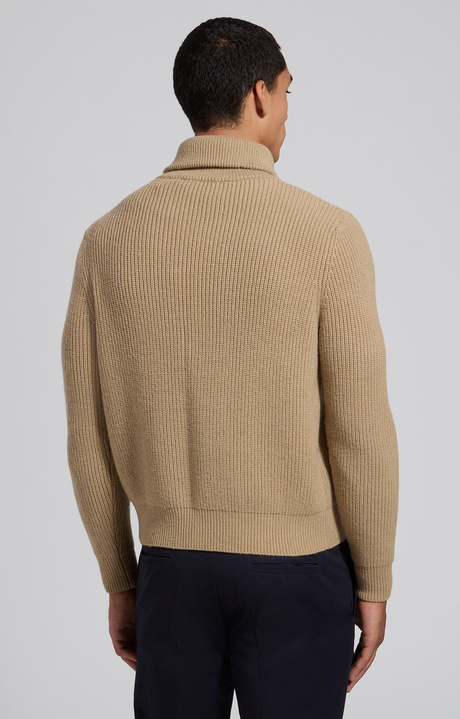 Men's beige wool zip-up cardigan, TWILL, hi-res-1