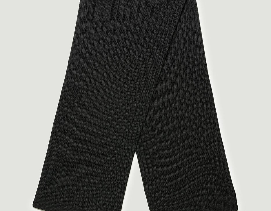 Ribbed scarf with tape 40x180 cm, BLACK Ribbed scarf with tape 40x180 cm, BLACK, hi-res-1