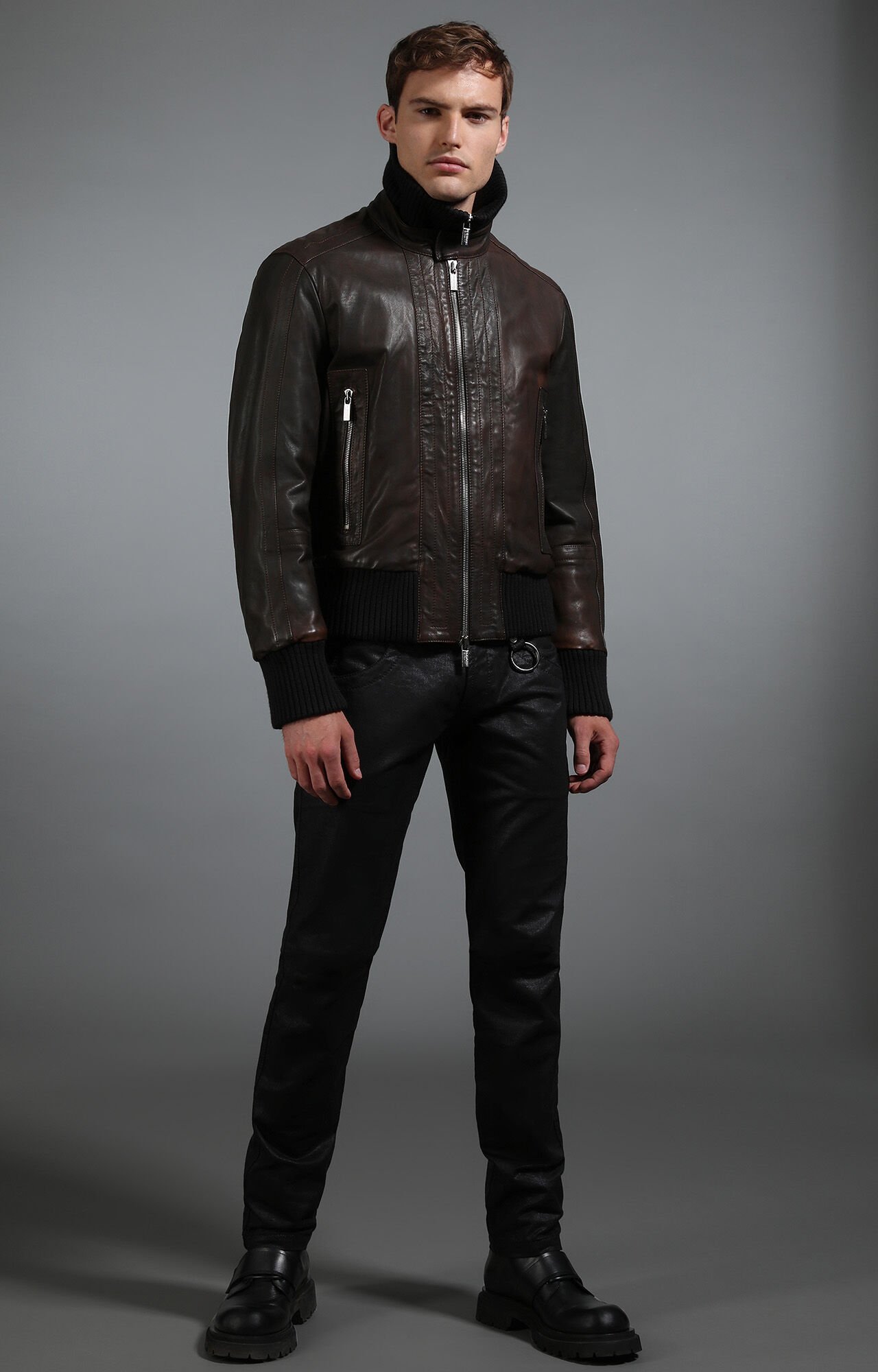 Brown Men's leather bomber jacket | Bikkembergs