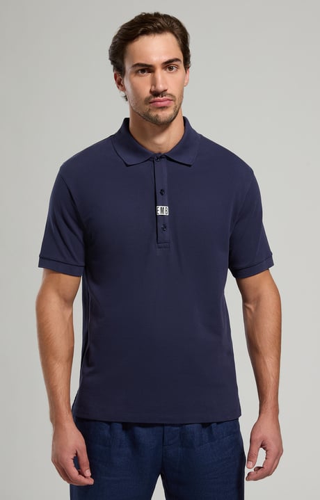 Stretch piquet men's polo shirt, DRESS BLUES, hi-res-1