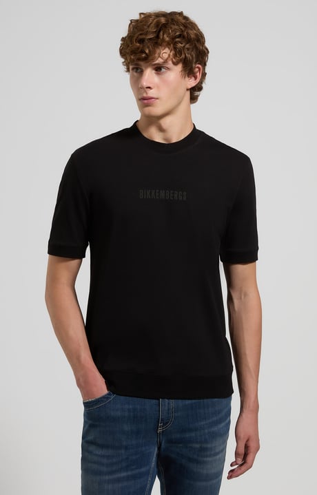 Slim fit men’s T-shirt with ribbed trim, BLACK Slim fit men’s T-shirt with ribbed trim, BLACK, hi-res-1