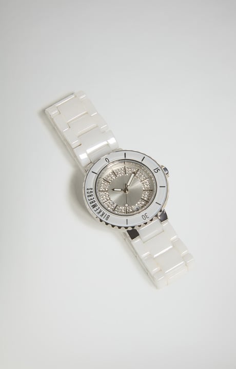 Watch with ceramic band, SILVER/WHITE Watch with ceramic band, SILVER/WHITE, hi-res-1
