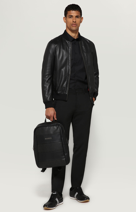 Men's bomber jacket in nappa leather, BLACK, hi-res-1