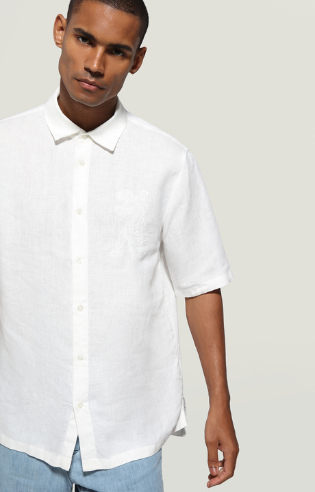 Men's short sleeve embroidered shirt, WHITE, hi-res-1
