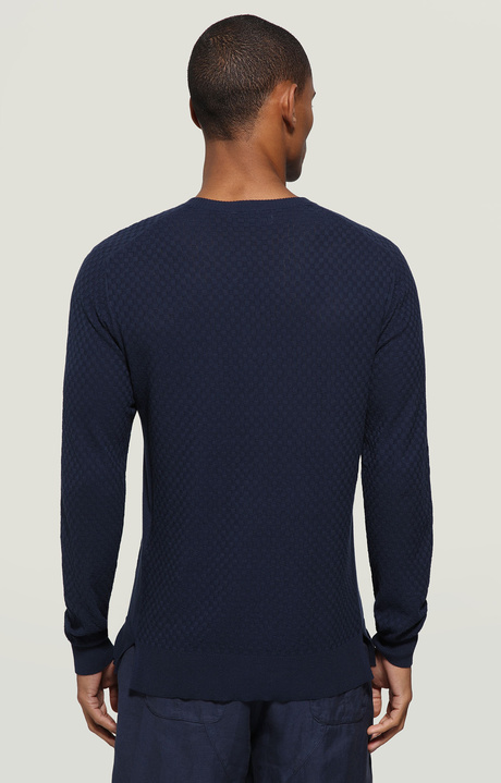 Men's pullover - linen/cotton damier, BLUE, hi-res-1