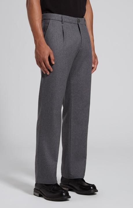 Men's grey wide-fit flannel pants, DARK GREY MELANGE, hi-res-1