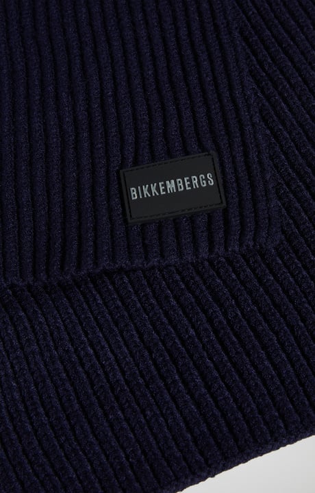 Men's scarf with label, BLUE Men's scarf with label, BLUE, hi-res-1