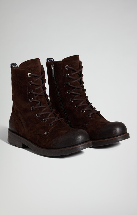 Women's Vintage W oiled leather combat boots, CIOCCOLATO, hi-res-1