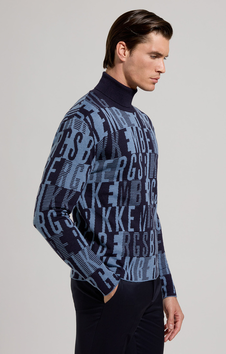 Men's turtleneck pullover with jacquard logo, DEEP WEEL, hi-res-1