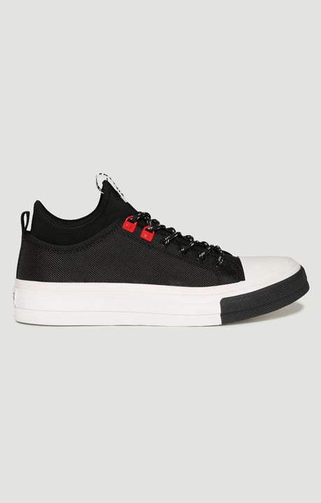 Men's sneakers in canvas with stretch insert - Amold, BLACK/BLACK Men's sneakers in canvas with stretch insert - Amold, BLACK/BLACK, hi-res-1