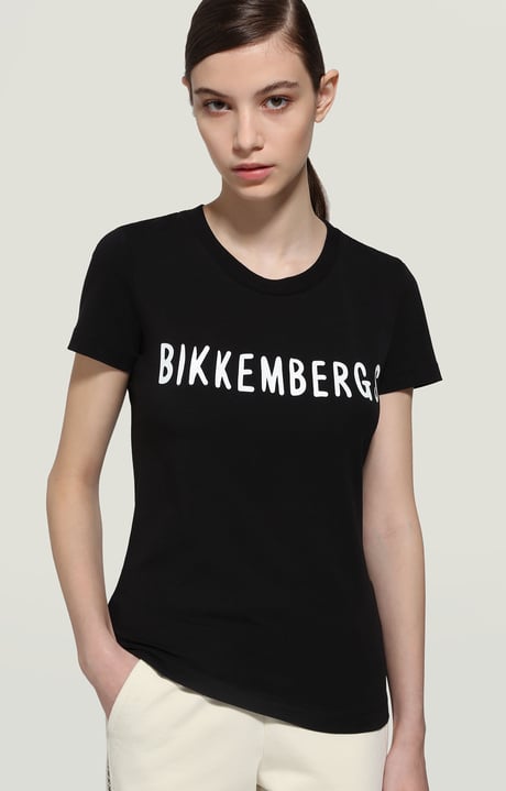 Women's T-shirt with contrast logo, BLACK Women's T-shirt with contrast logo, BLACK, hi-res-1