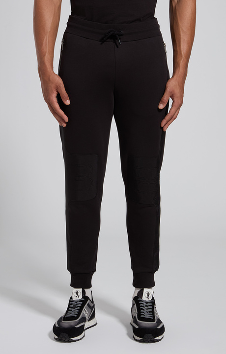 Men's black cotton sweatpants with ergonomic details, BLACK, hi-res-1