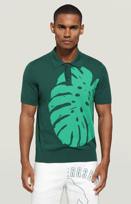 Men's polo shirt - jacquard knit, GREEN, hi-res-1