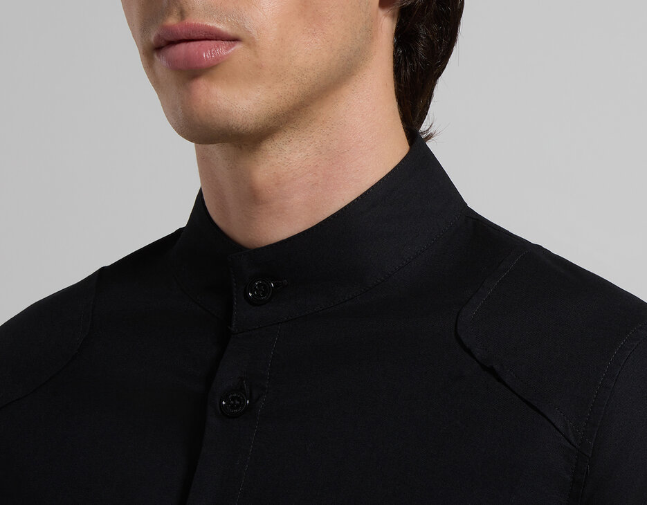 Men’s shirt with band collar, BLACK, hi-res-1