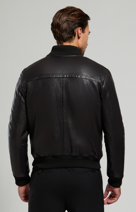 Men's leather bomber jacket, BLACK, hi-res-1