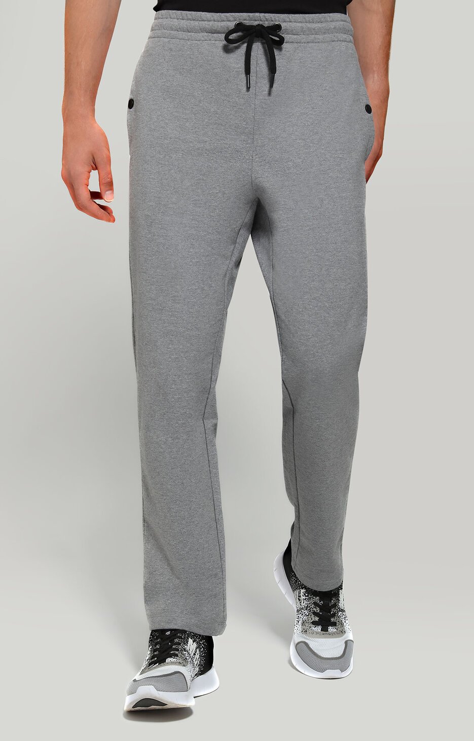 Men's track pants with rubber patch, DARK GREY MELANGE Men's track pants with rubber patch, DARK GREY MELANGE, hi-res-1