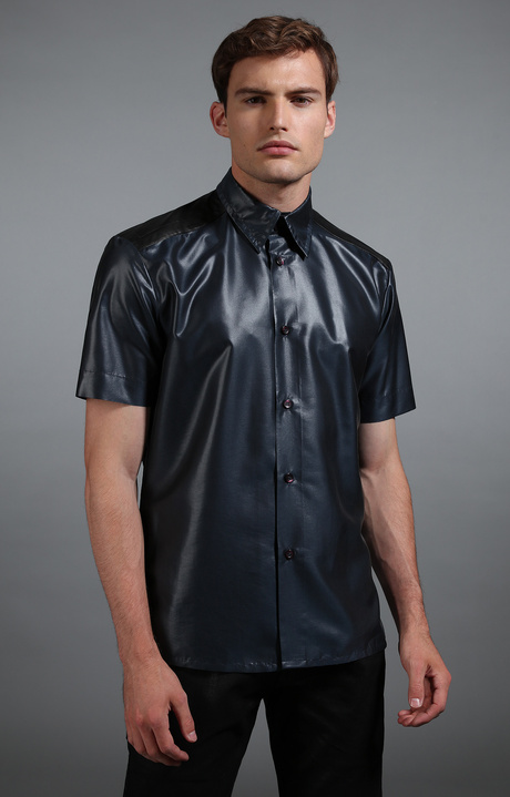 Men's navy short sleeved shirt, NAVY/BLACK, hi-res-1