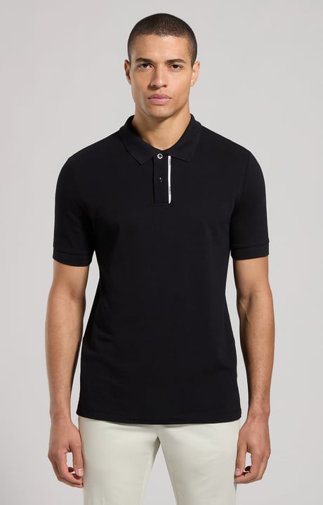 Men's polo shirt in mercerized cotton , BLACK, hi-res-1