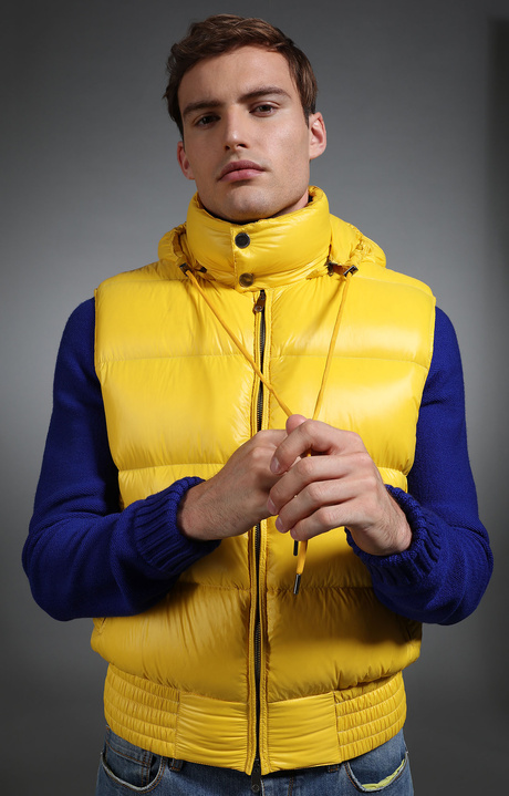 Men's sleeveless yellow down jacket, YELLOW, hi-res-1