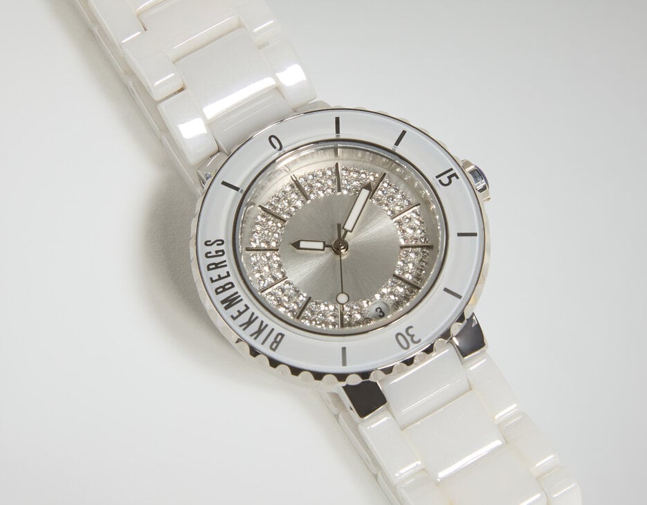 Watch with ceramic band, SILVER/WHITE Watch with ceramic band, SILVER/WHITE, hi-res-1