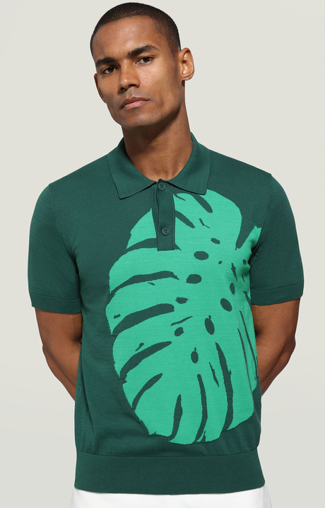 Men's polo shirt - jacquard knit, GREEN, hi-res-1