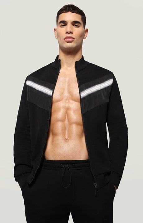 bikkembergs Men's Black fleece jacket with nylon inserts