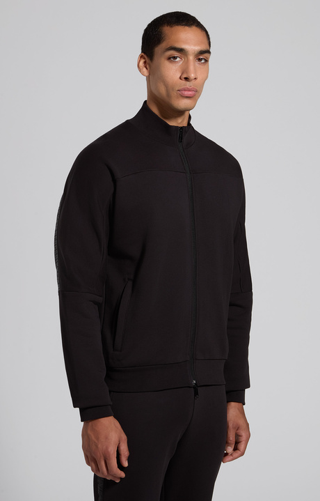Men's black sweatshirt with deconstructed sleeves, BLACK, hi-res-1