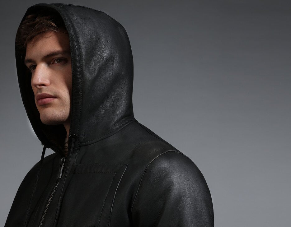 Men's sheepskin hooded bomber jacket, BROWN Men's sheepskin hooded bomber jacket, BROWN, hi-res-1
