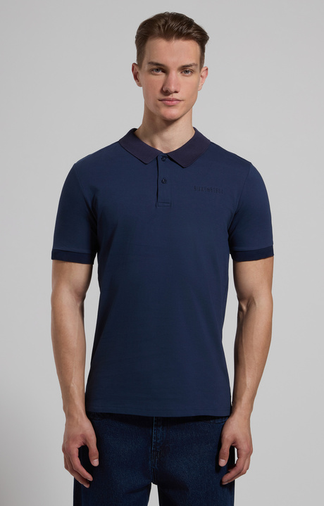 Men’s polo shirt in stretch piqué, BLACK IRIS, hi-res-1