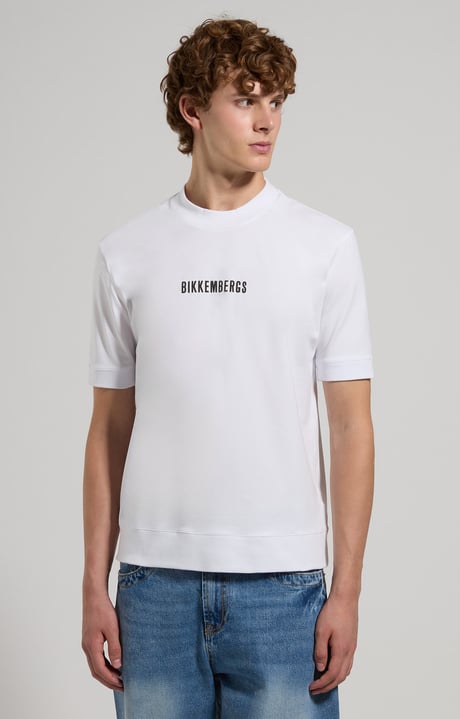 Slim fit men’s T-shirt with ribbed trim, WHITE Slim fit men’s T-shirt with ribbed trim, WHITE, hi-res-1