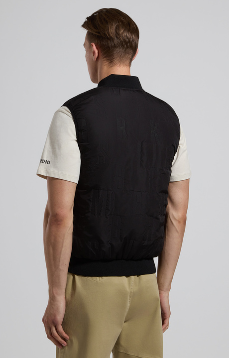Sleeveless men’s jacket with all-over lettering, BLACK, hi-res-1
