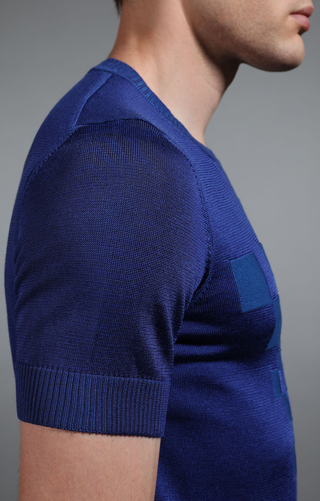 Men's blue jacquard knit t-shirt, BLUE, hi-res-1