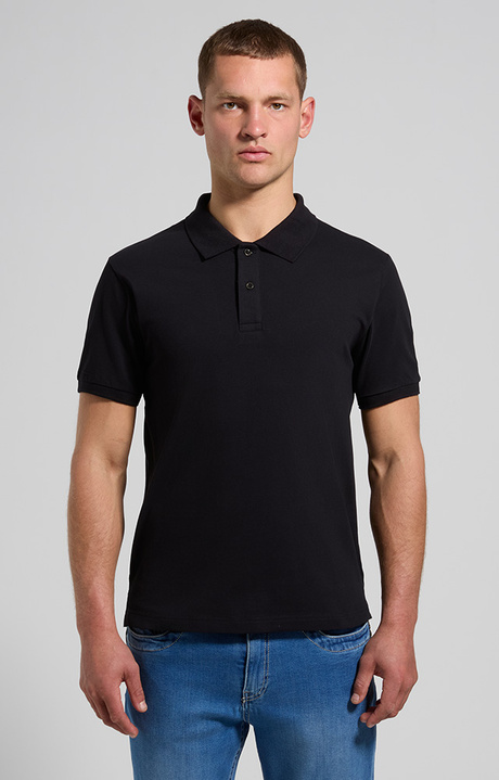 Men's polo with logo tape detail, BLACK, hi-res-1